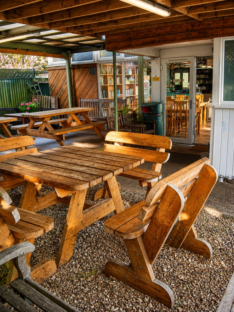 Outdoor seating area at Branston Café