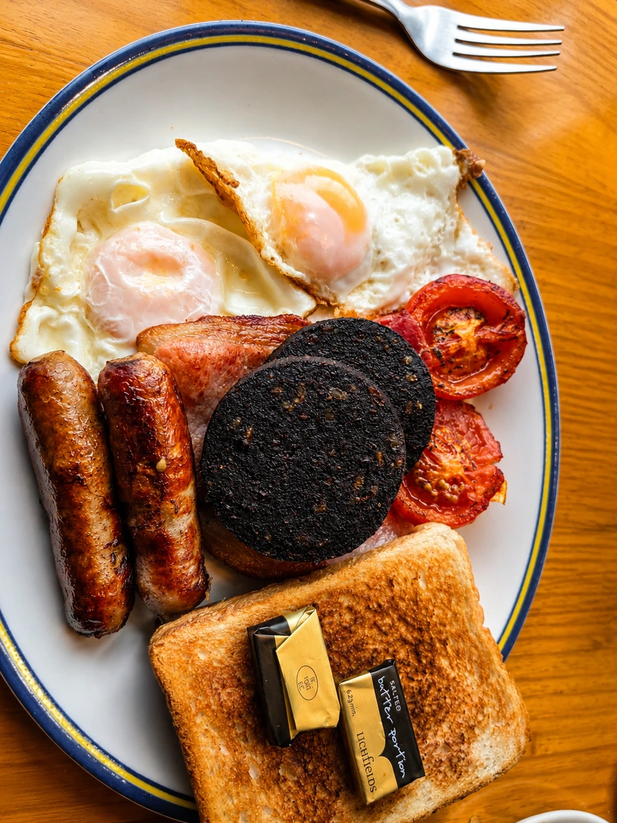 Full English breakfast with toast at Branston Café